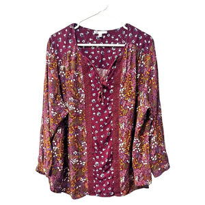 DR2 3x floral blouse burgundy‎